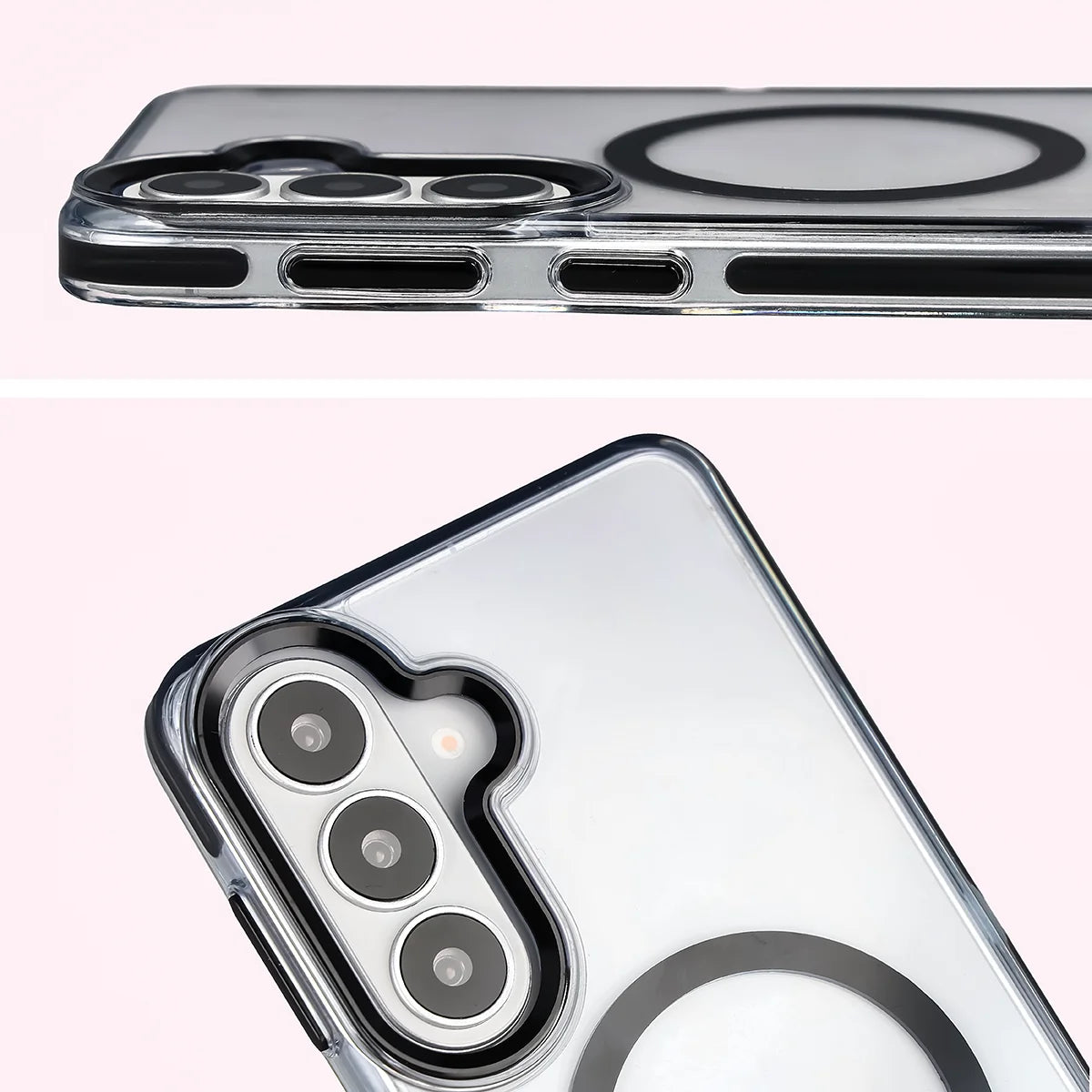 Handyhülle mit Magnetring für Galaxy S26 Plus, Bizon Case Marco, Transparent mit schwarzem Rahmen