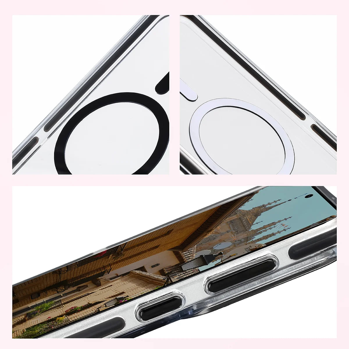 Handyhülle mit Magnetring für Galaxy S26 Plus, Bizon Case Marco, Transparent mit schwarzem Rahmen