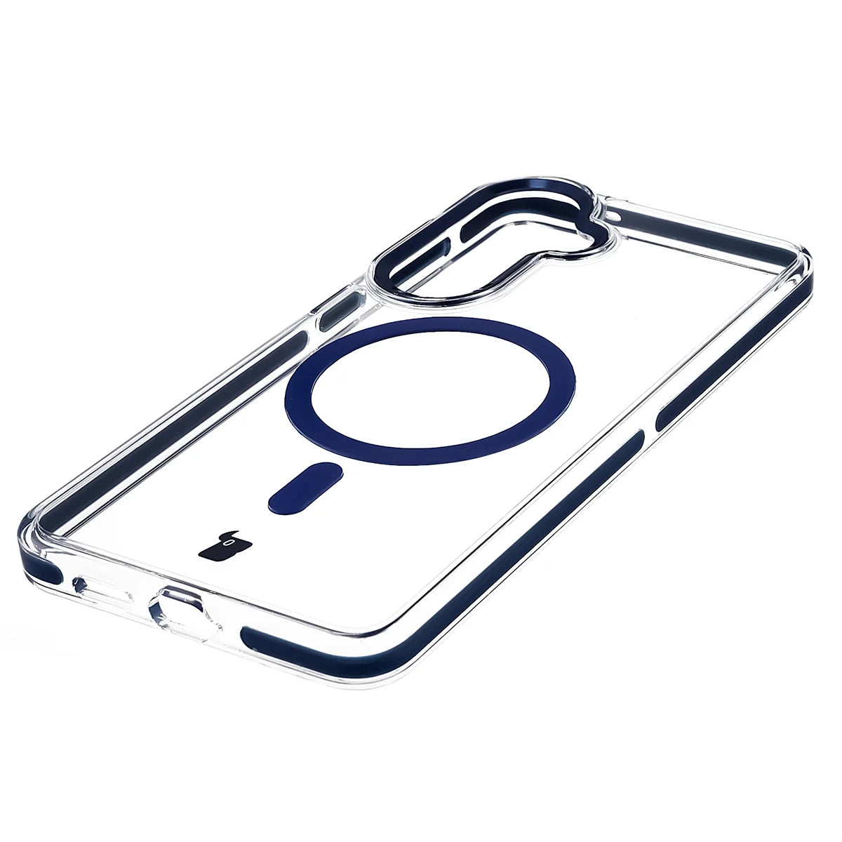 Handyhülle mit Magnetring für Galaxy S26 Plus, Bizon Case Marco, Transparent mit blauem Rahmen