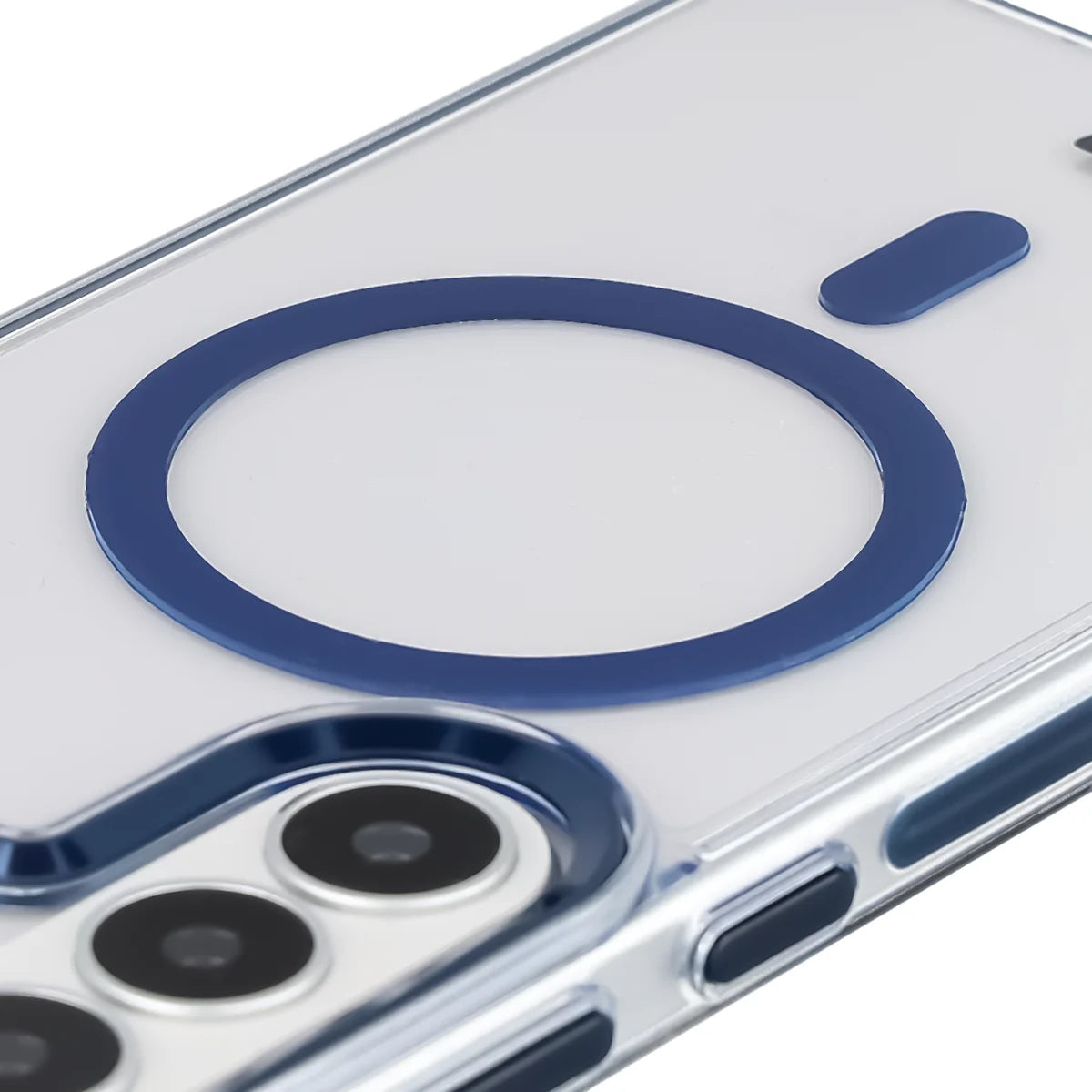 Handyhülle mit Magnetring für Galaxy S26 Plus, Bizon Case Marco, Transparent mit blauem Rahmen