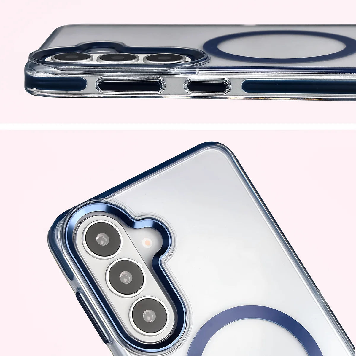 Handyhülle mit Magnetring für Galaxy S26 Plus, Bizon Case Marco, Transparent mit blauem Rahmen