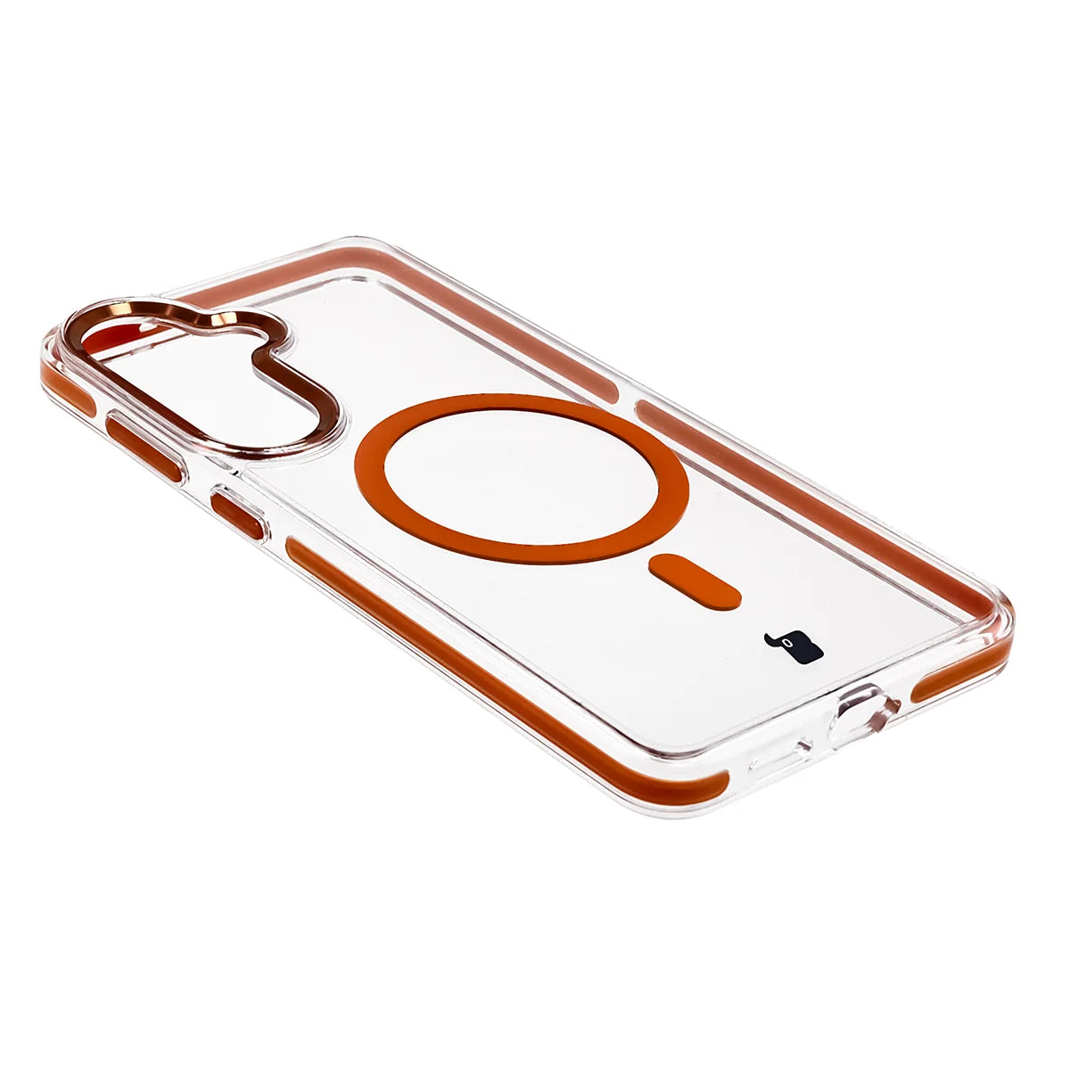 Handyhülle mit Magnetring für Galaxy S26 Plus, Bizon Case Marco, Transparent mit orangem Rahmen