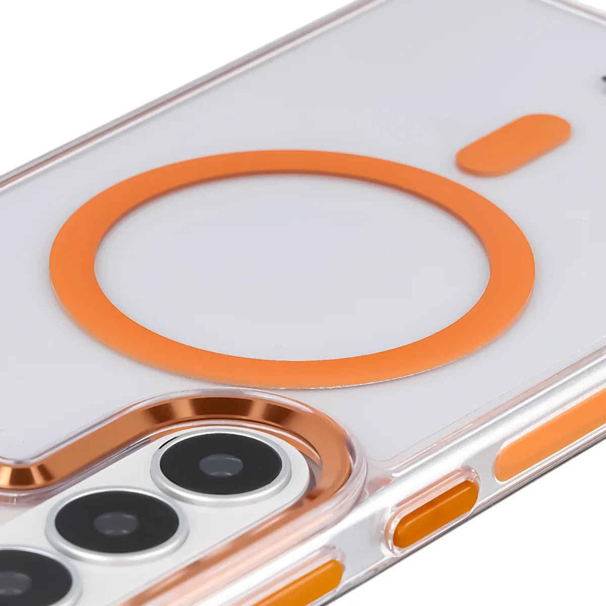 Handyhülle mit Magnetring für Galaxy S26 Plus, Bizon Case Marco, Transparent mit orangem Rahmen