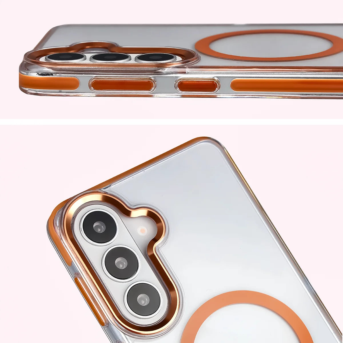 Handyhülle mit Magnetring für Galaxy S26 Plus, Bizon Case Marco, Transparent mit orangem Rahmen