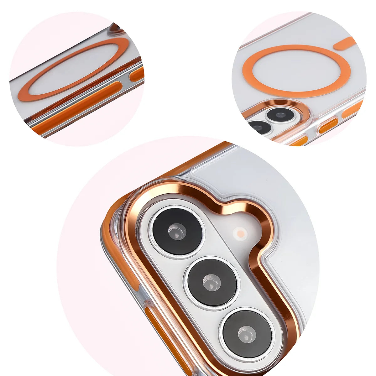 Handyhülle mit Magnetring für Galaxy S26 Plus, Bizon Case Marco, Transparent mit orangem Rahmen
