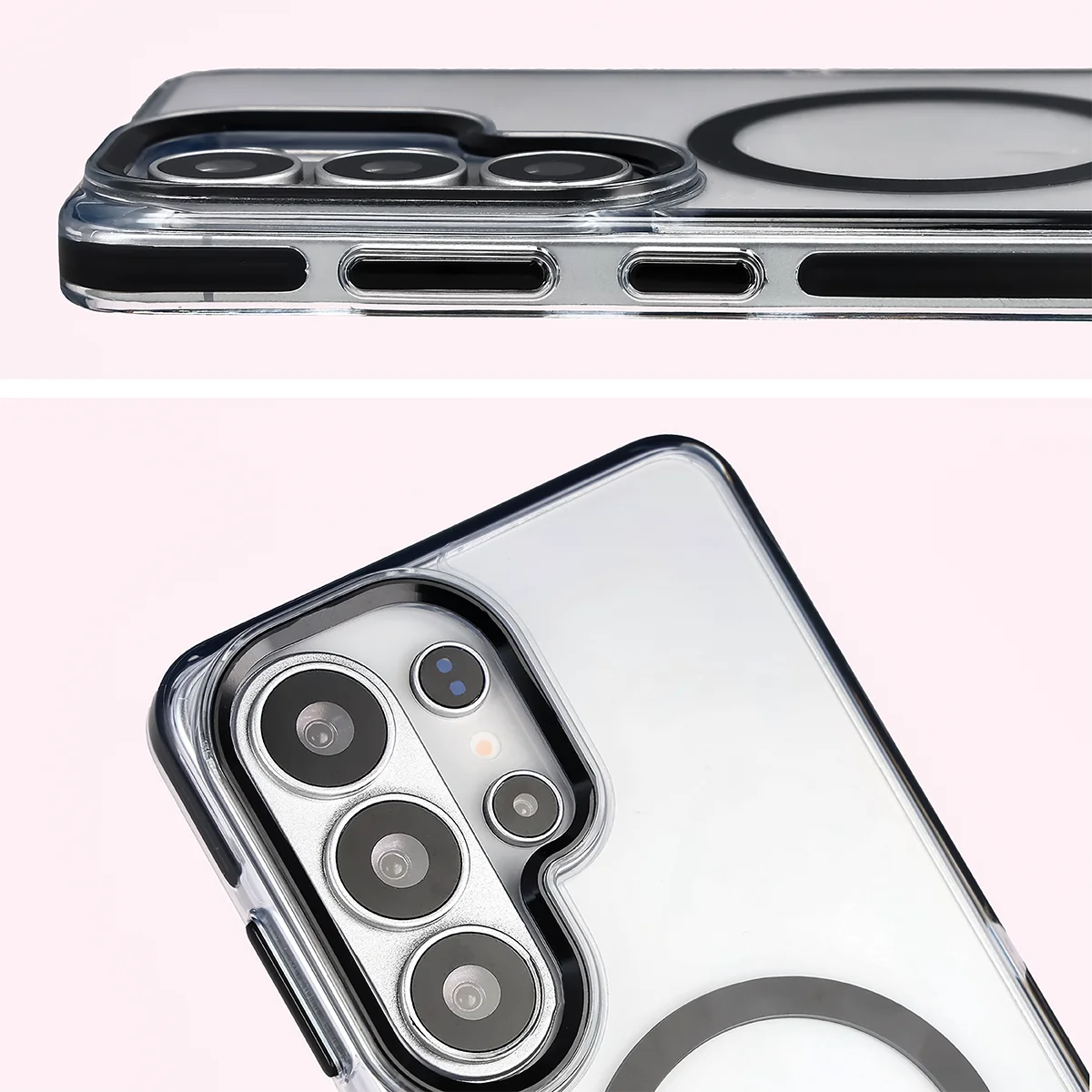 Handyhülle mit Magnetring für Galaxy S26 Ultra, Bizon Case Marco, Transparent mit schwarzem Rahmen