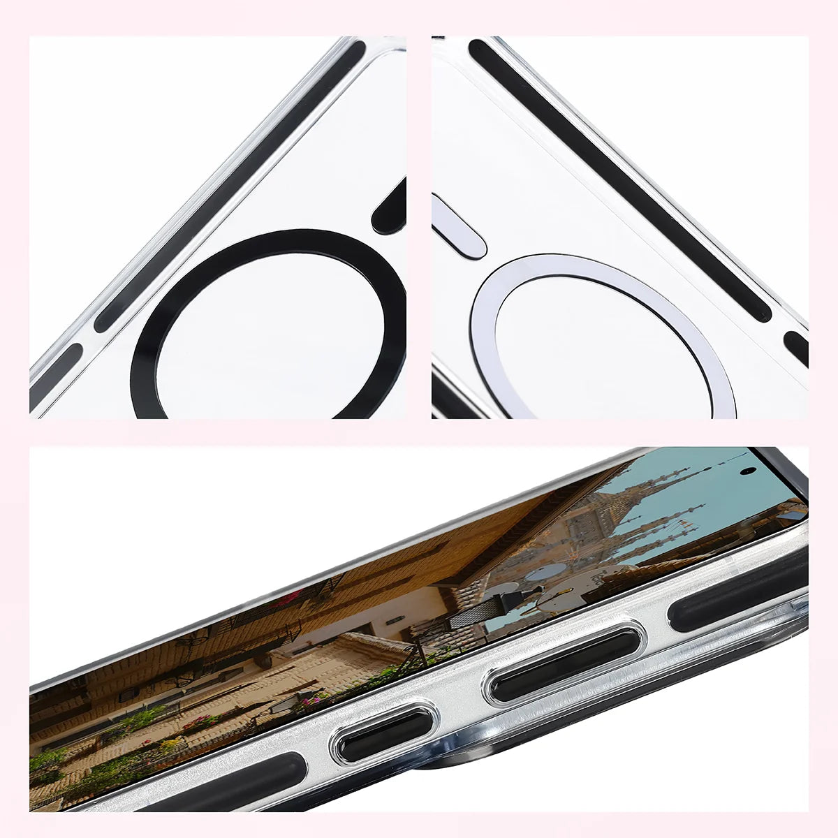 Handyhülle mit Magnetring für Galaxy S26 Ultra, Bizon Case Marco, Transparent mit schwarzem Rahmen
