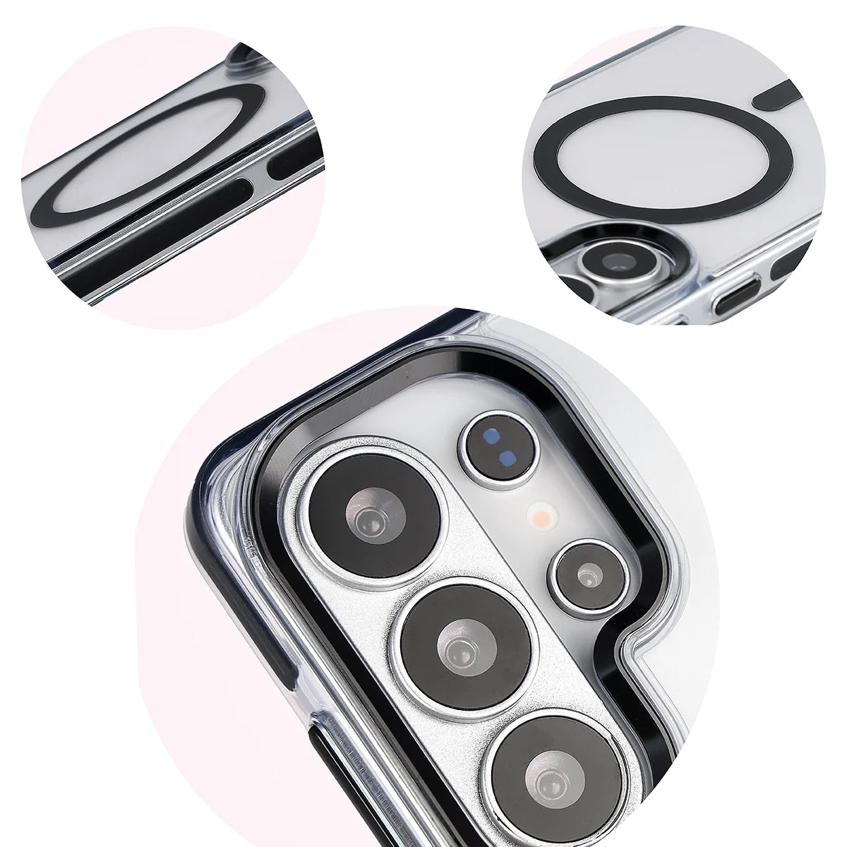 Handyhülle mit Magnetring für Galaxy S26 Ultra, Bizon Case Marco, Transparent mit schwarzem Rahmen