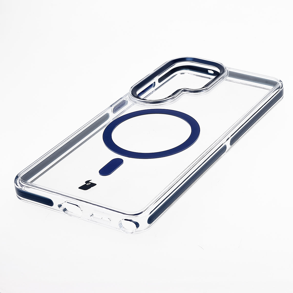 Handyhülle mit Magnetring für Galaxy S26 Ultra, Bizon Case Marco, Transparent mit blauem Rahmen