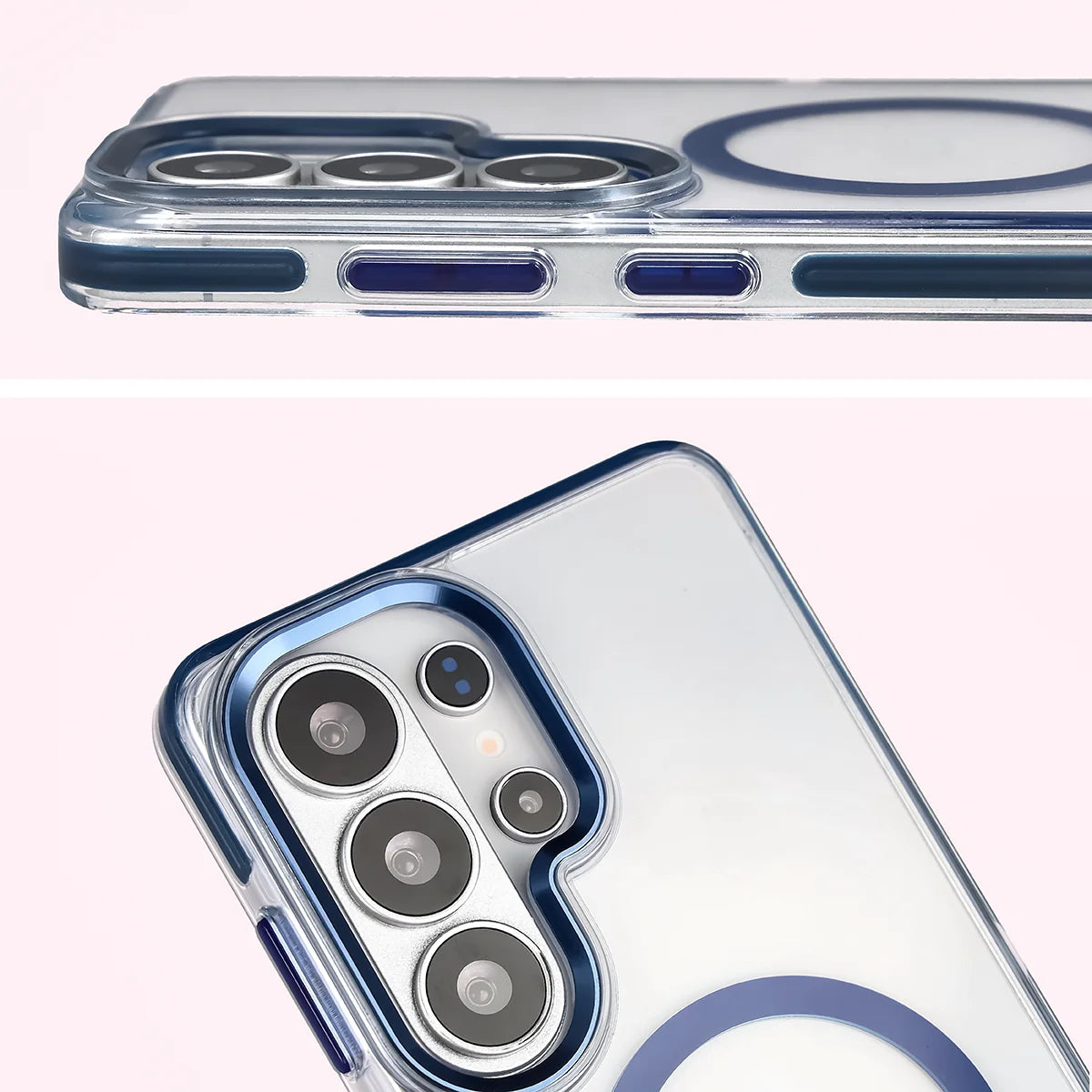 Handyhülle mit Magnetring für Galaxy S26 Ultra, Bizon Case Marco, Transparent mit blauem Rahmen