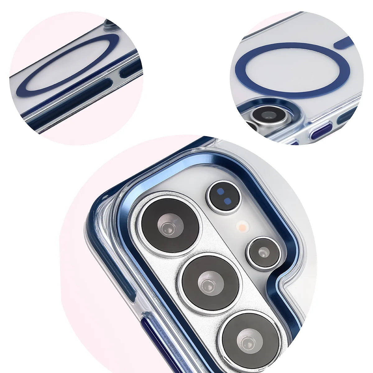 Handyhülle mit Magnetring für Galaxy S26 Ultra, Bizon Case Marco, Transparent mit blauem Rahmen
