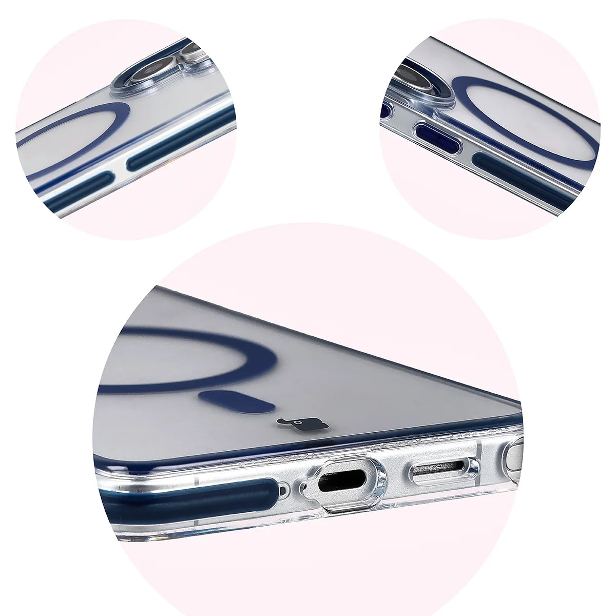 Handyhülle mit Magnetring für Galaxy S26 Ultra, Bizon Case Marco, Transparent mit blauem Rahmen