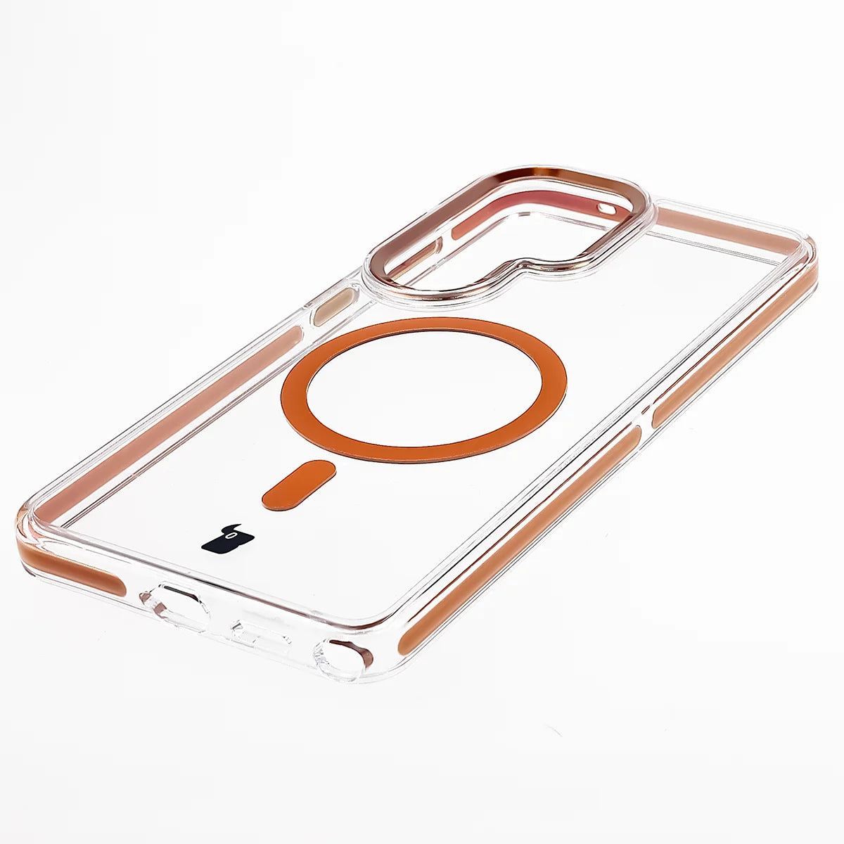 Handyhülle mit Magnetring für Galaxy S26 Ultra, Bizon Case Marco, Transparent mit orangem Rahmen