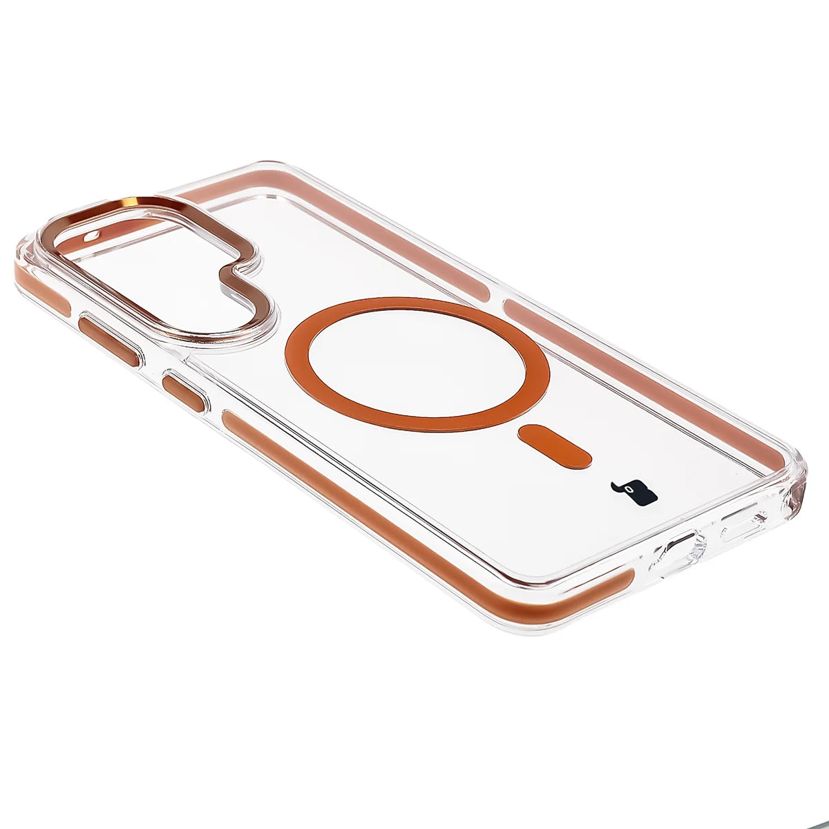 Handyhülle mit Magnetring für Galaxy S26 Ultra, Bizon Case Marco, Transparent mit orangem Rahmen