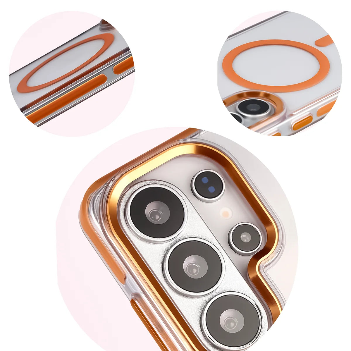 Handyhülle mit Magnetring für Galaxy S26 Ultra, Bizon Case Marco, Transparent mit orangem Rahmen