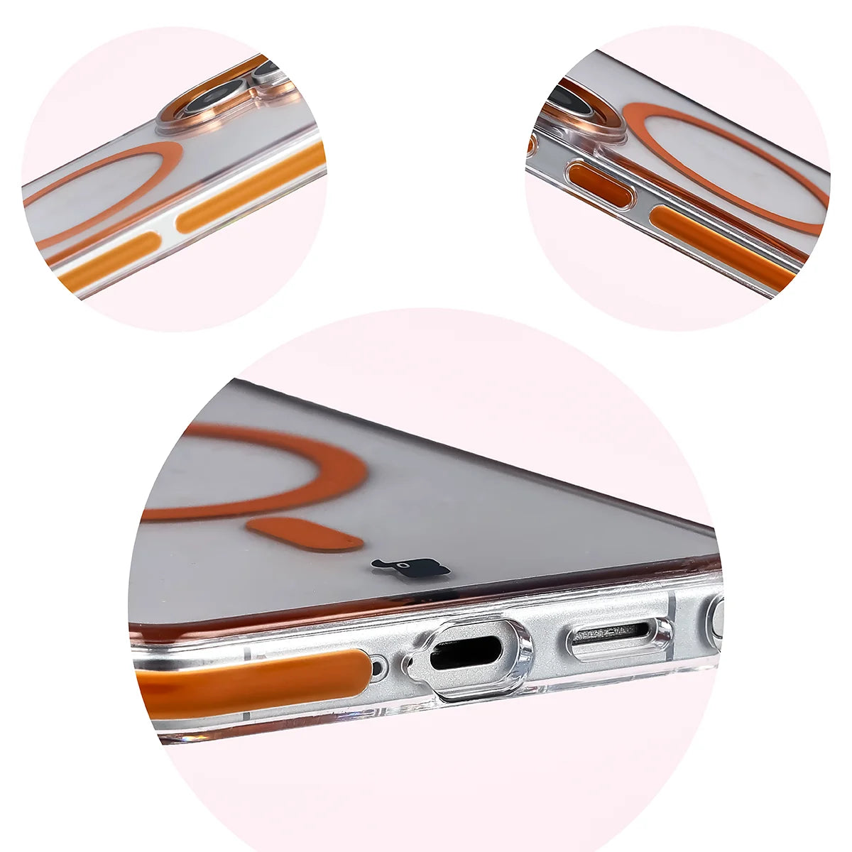 Handyhülle mit Magnetring für Galaxy S26 Ultra, Bizon Case Marco, Transparent mit orangem Rahmen
