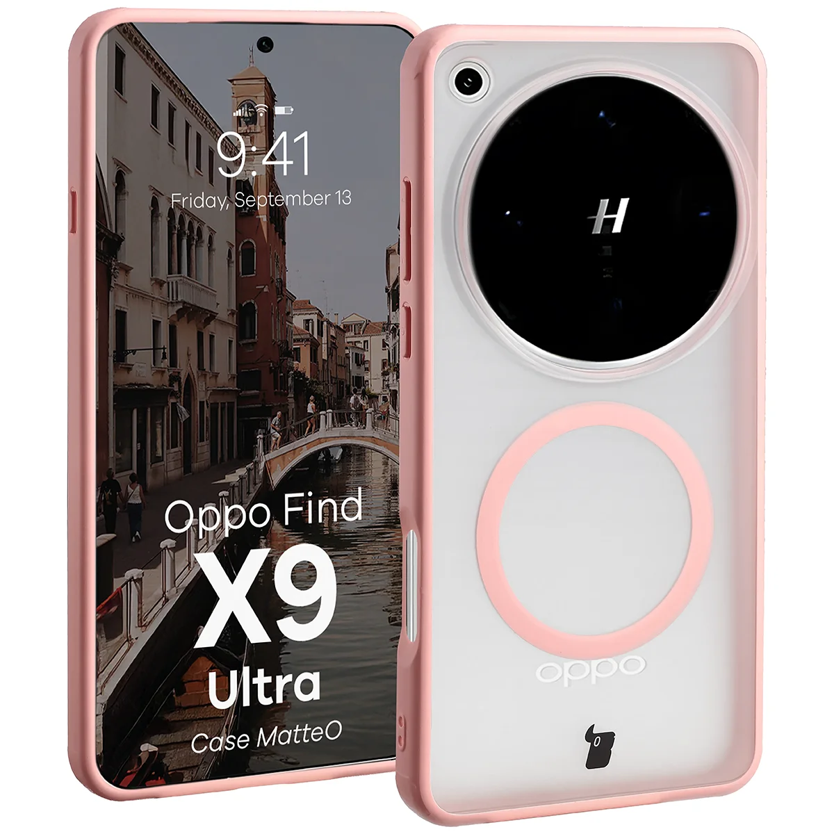 Handyhülle mit Magnetring für Oppo Find X9 Ultra, Bizon Case MatteO, Getönt-Hellrosa