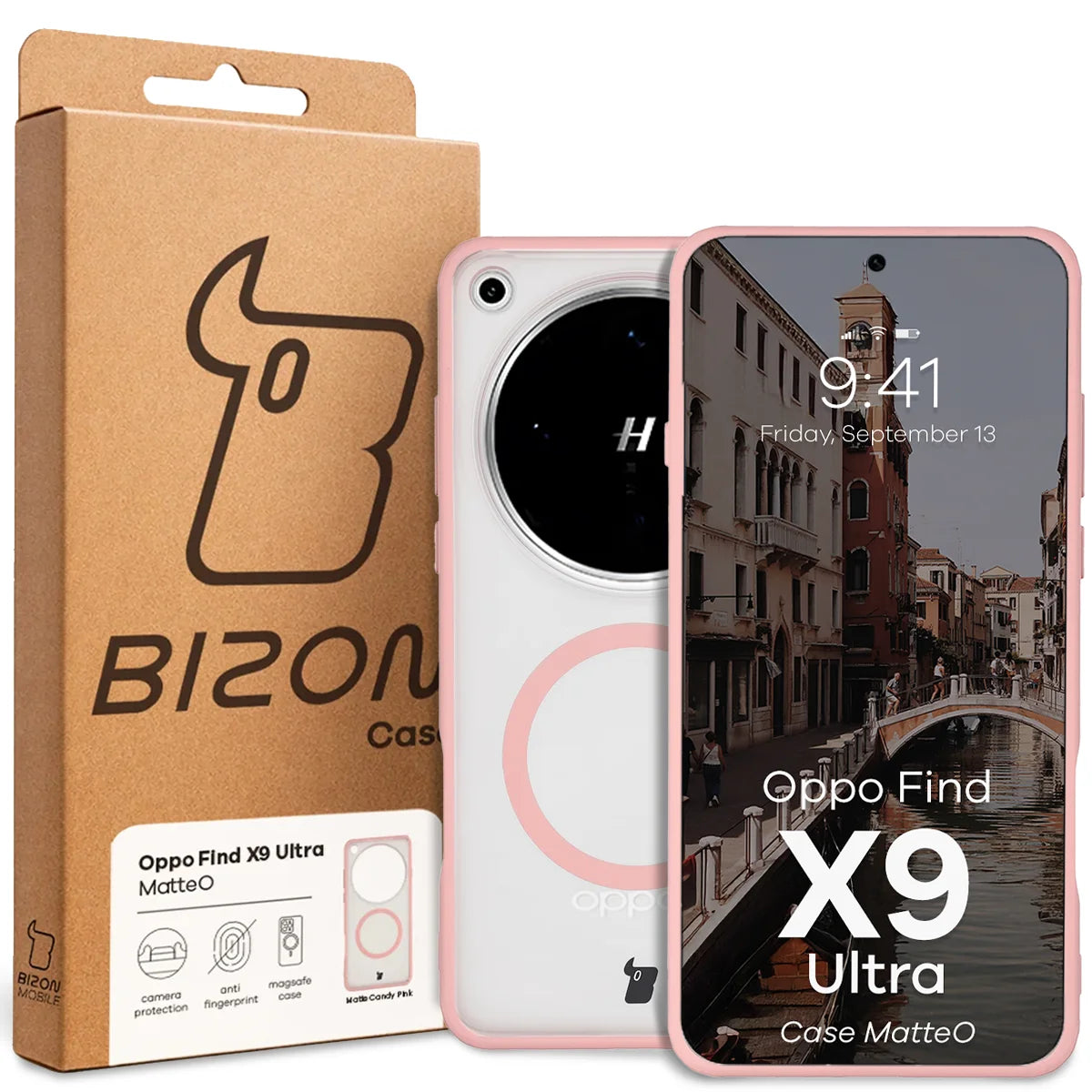Handyhülle mit Magnetring für Oppo Find X9 Ultra, Bizon Case MatteO, Getönt-Hellrosa