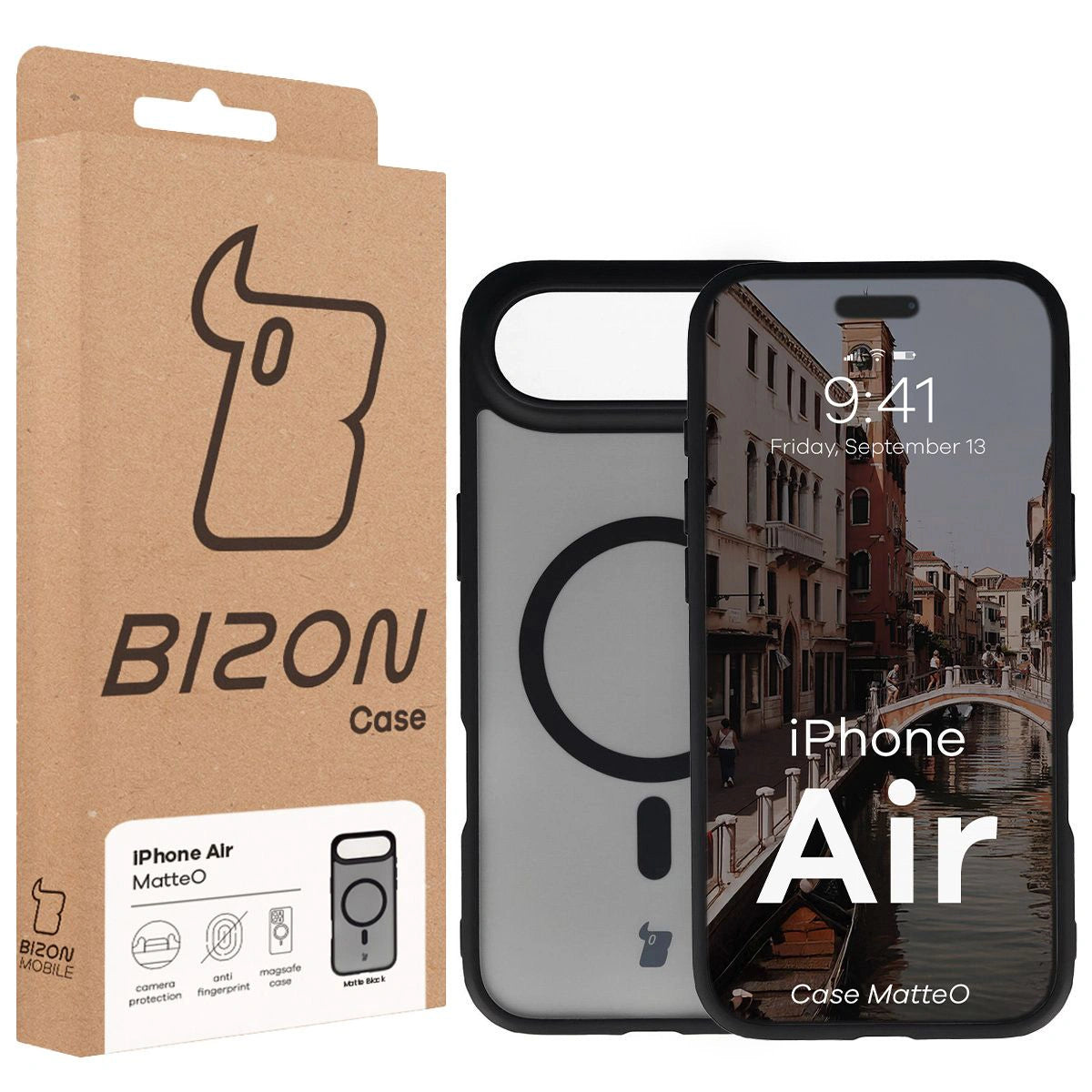 Handyhülle mit Magnetring für iPhone Air, Bizon Case MatteO, Getönt-Schwarz