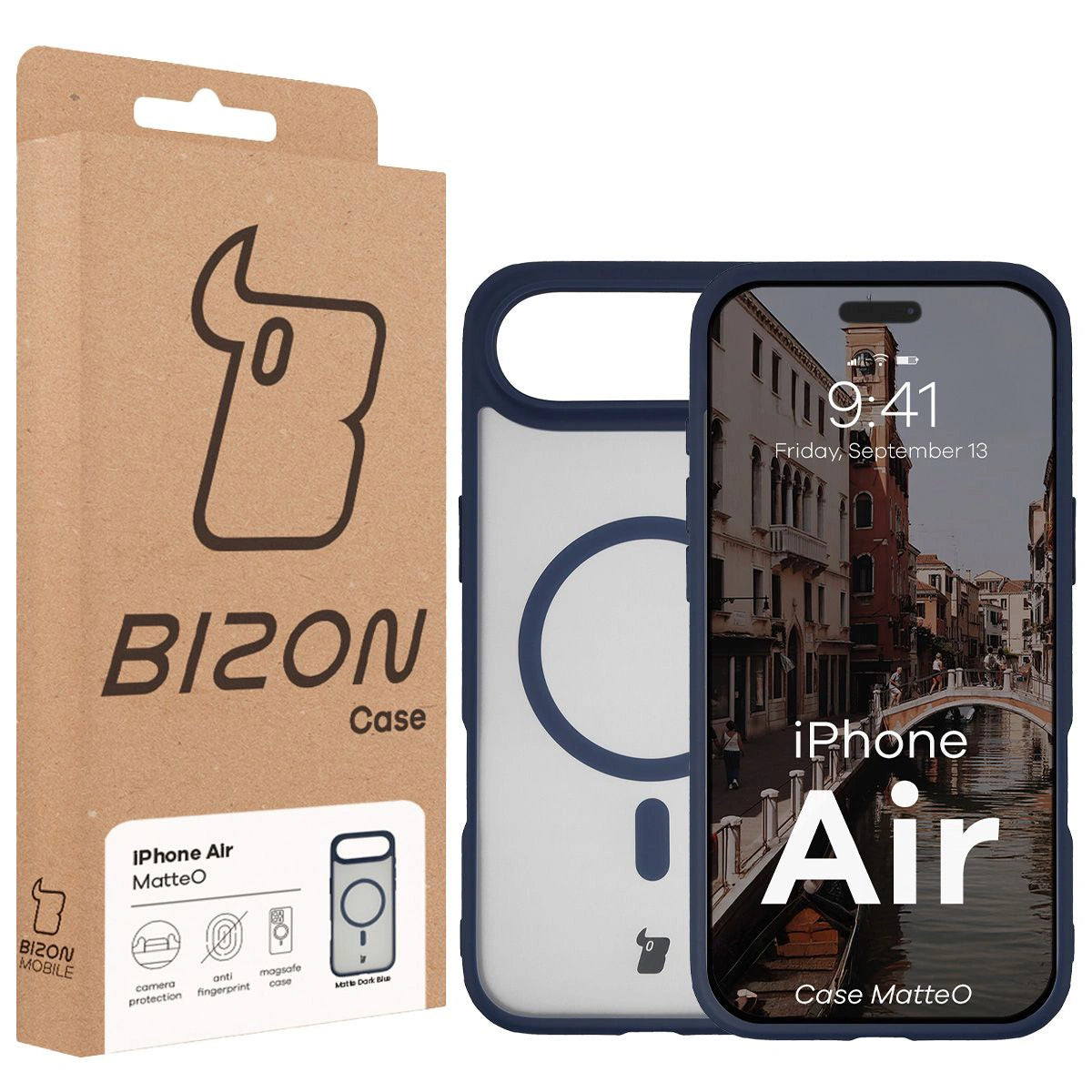 Handyhülle mit Magnetring für iPhone Air, Bizon Case MatteO, Getönt-Dunkelblau