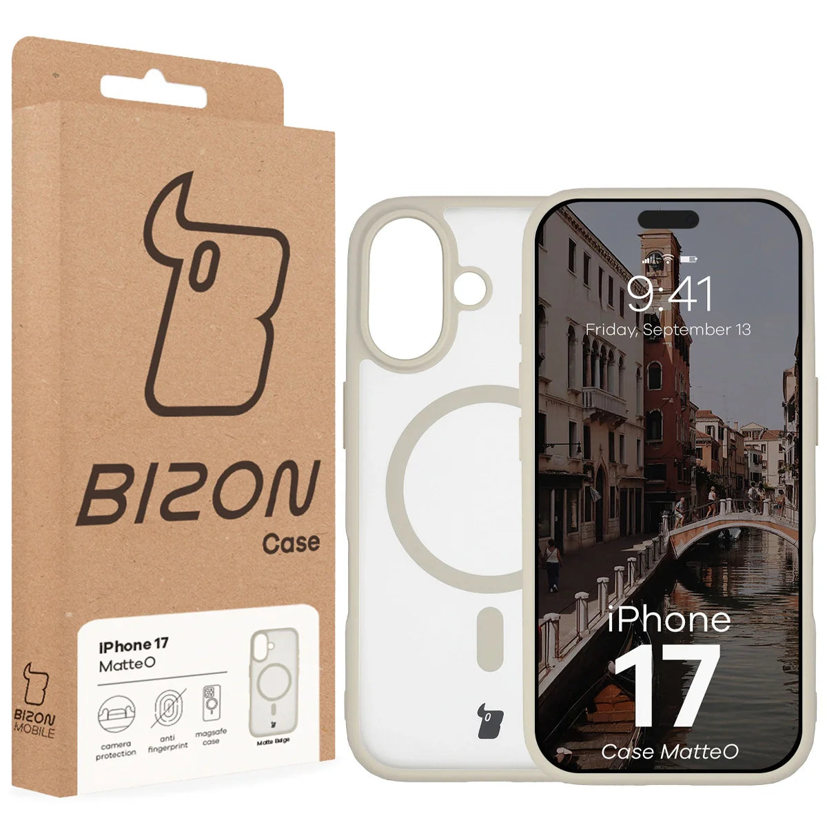Handyhülle mit Magnetring für iPhone 17, Bizon Case MatteO, Getönt-Beige