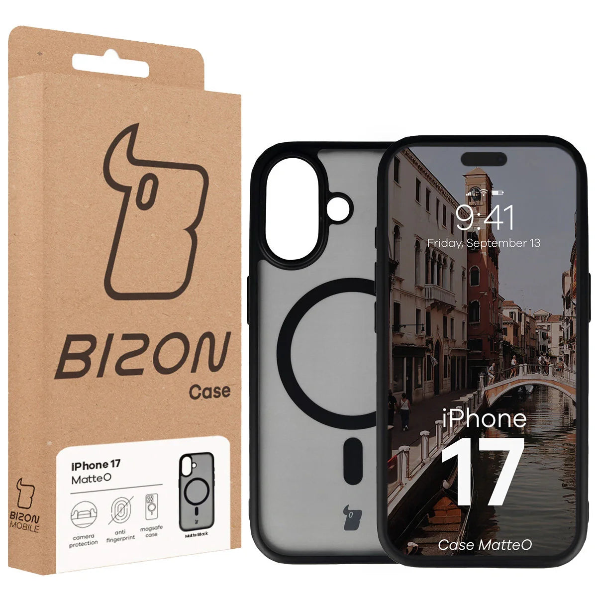 Handyhülle mit Magnetring für iPhone 17, Bizon Case MatteO, Getönt-Schwarz