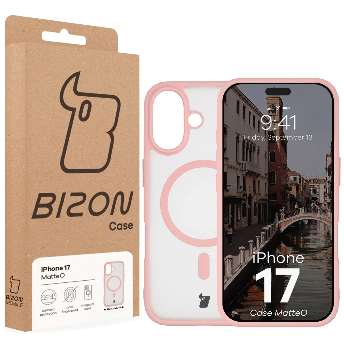 Handyhülle mit Magnetring für iPhone 17, Bizon Case MatteO, Getönt-Hellrosa