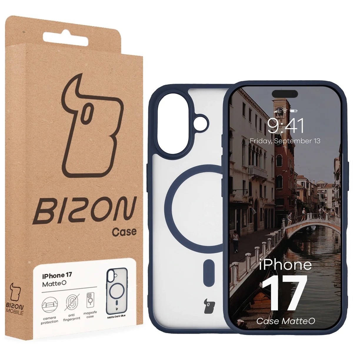Handyhülle mit Magnetring für iPhone 17, Bizon Case MatteO, Getönt-Dunkelblau