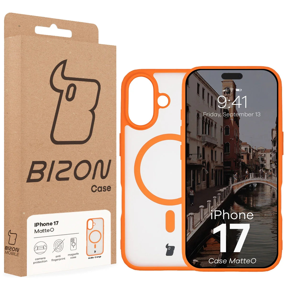 Handyhülle mit Magnetring für iPhone 17, Bizon Case MatteO, Getönt-Orange