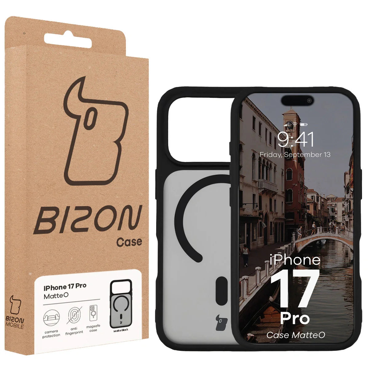 Handyhülle mit Magnetring für iPhone 17 Pro, Bizon Case MatteO, Getönt-Schwarz