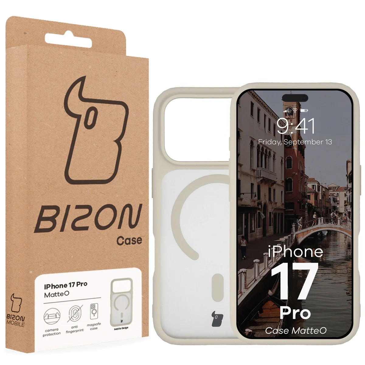 Handyhülle mit Magnetring für iPhone 17 Pro, Bizon Case MatteO, Getönt-Beige