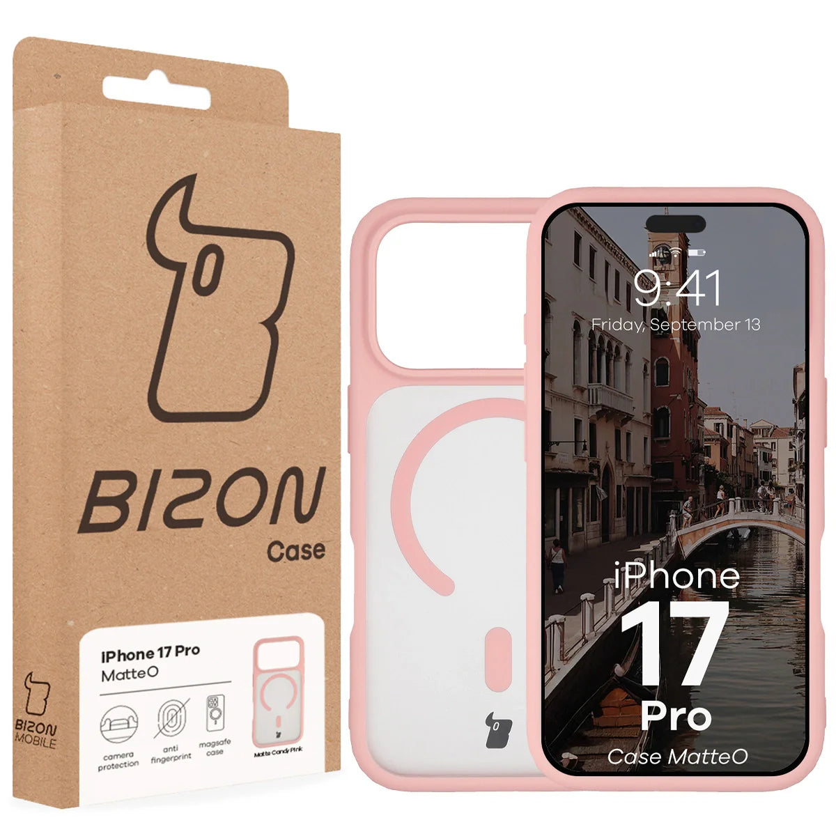 Handyhülle mit Magnetring für iPhone 17 Pro, Bizon Case MatteO, Getönt-Hellrosa