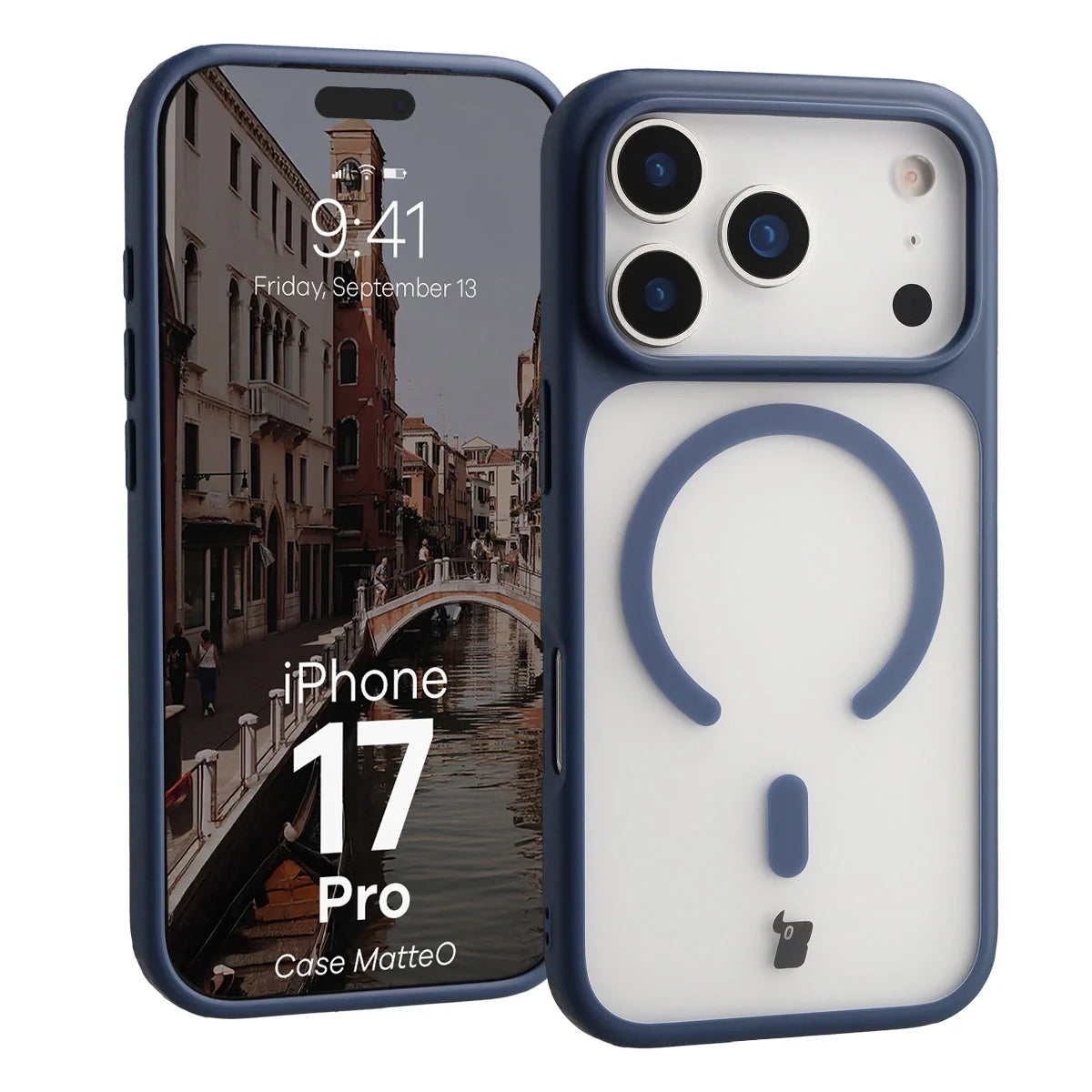 Handyhülle mit Magnetring für iPhone 17 Pro, Bizon Case MatteO, Getönt-Dunkelblau