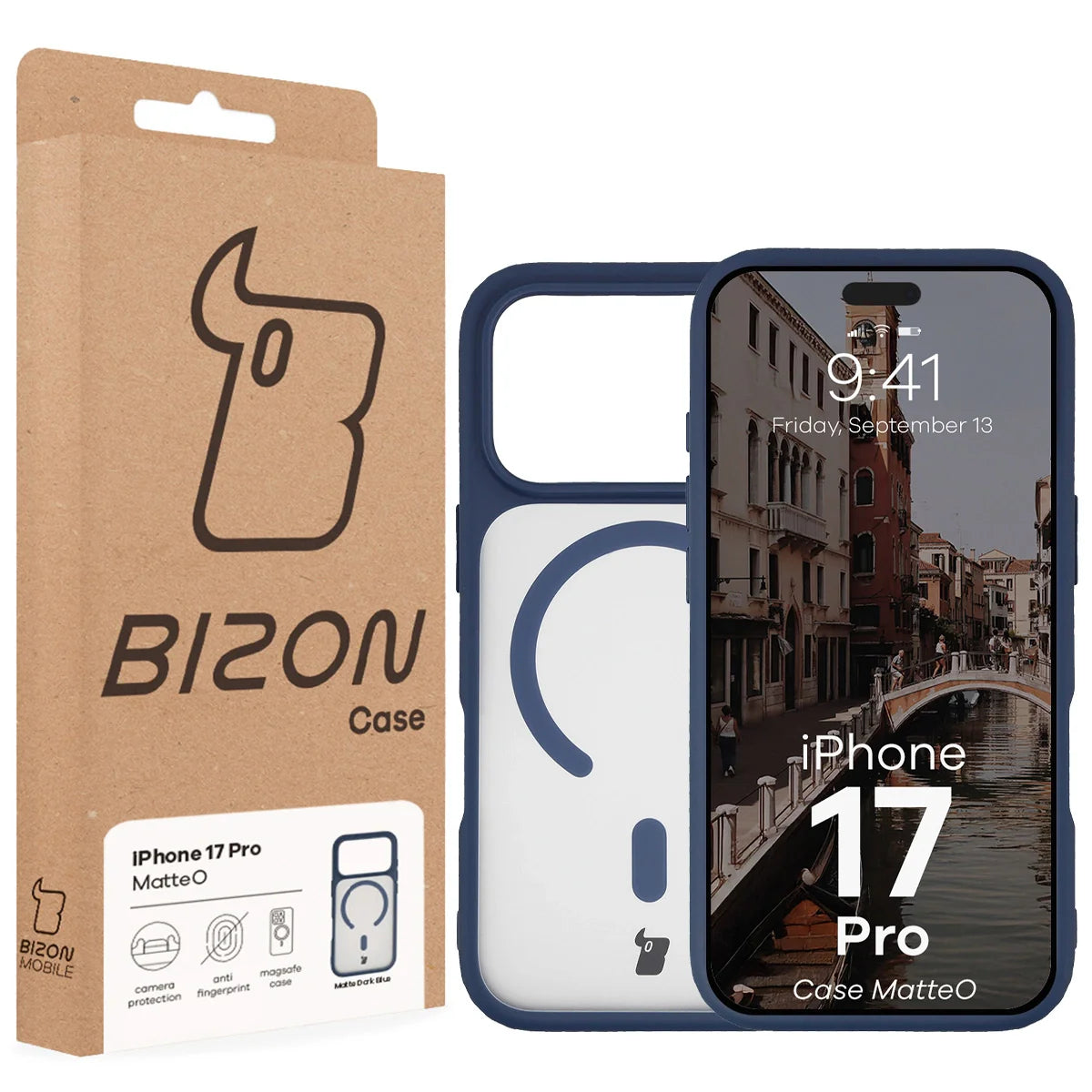 Handyhülle mit Magnetring für iPhone 17 Pro, Bizon Case MatteO, Getönt-Dunkelblau