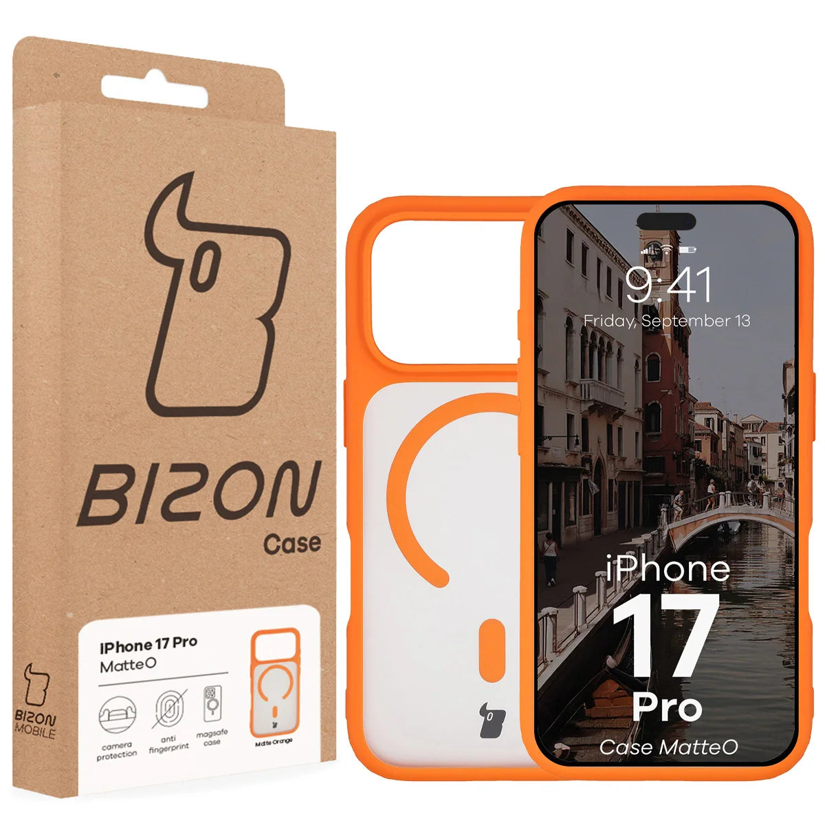 Handyhülle mit Magnetring für iPhone 17 Pro, Bizon Case MatteO, Getönt-Orange