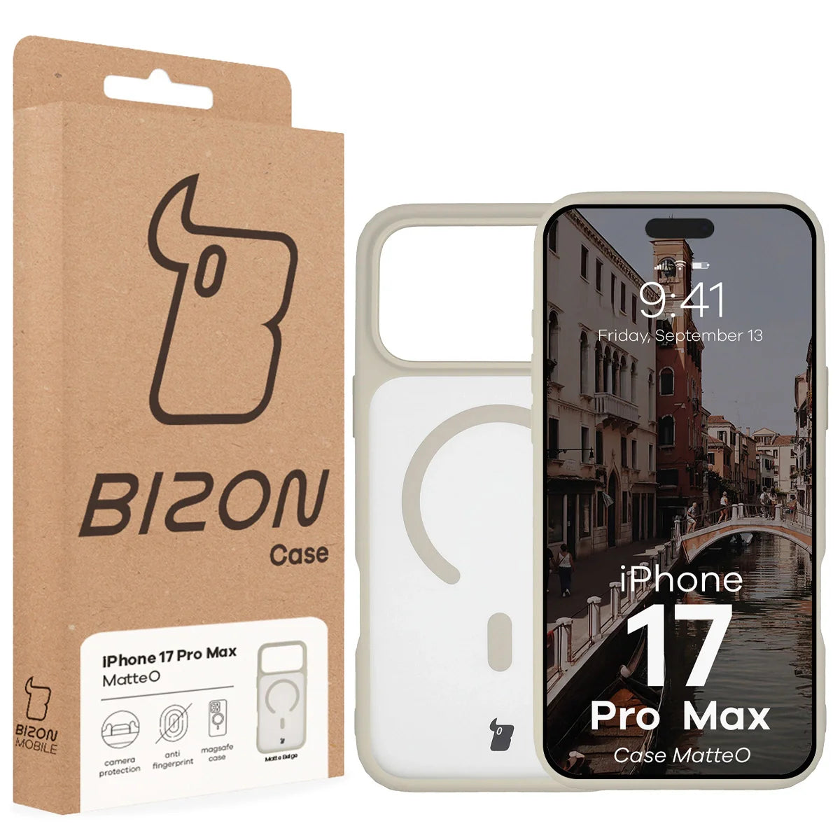 Handyhülle mit Magnetring für iPhone 17 Pro Max, Bizon Case MatteO, Getönt-Beige