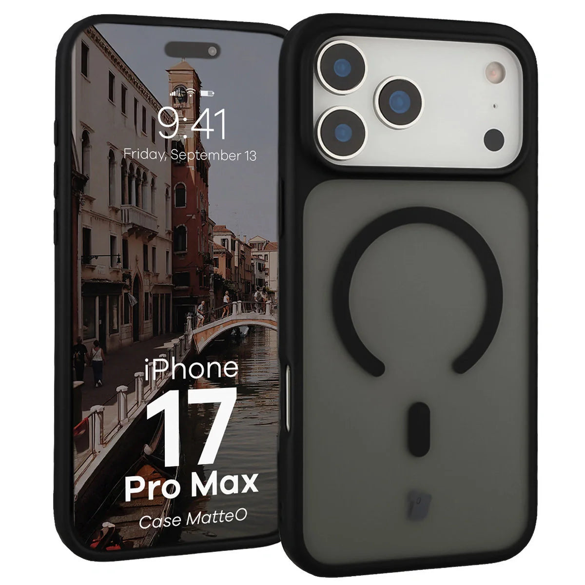 Handyhülle mit Magnetring für iPhone 17 Pro Max, Bizon Case MatteO, Getönt-Schwarz