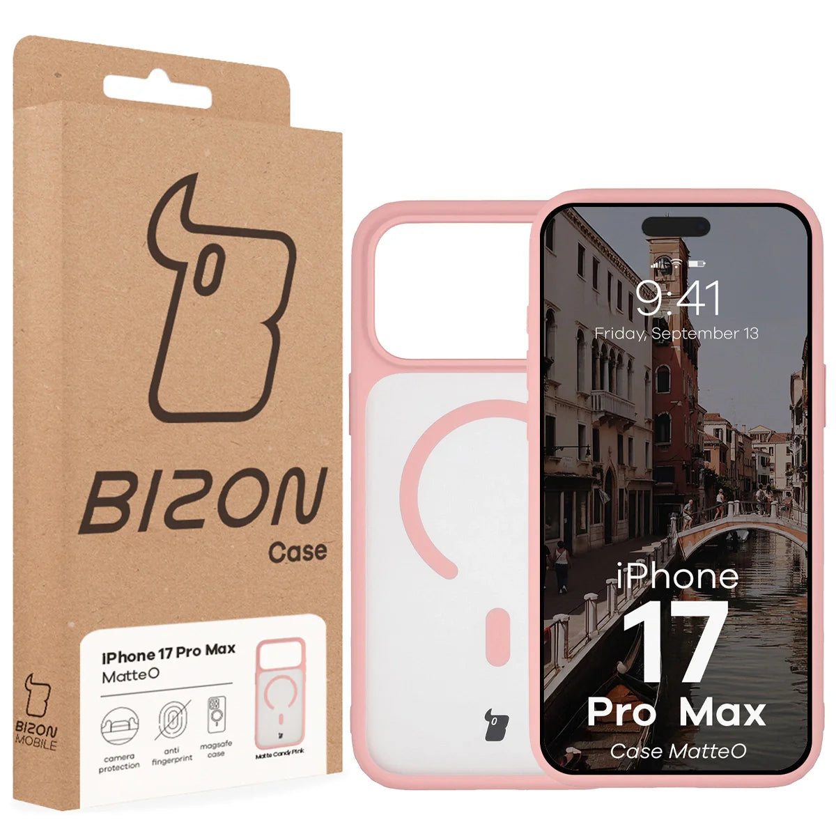 Handyhülle mit Magnetring für iPhone 17 Pro Max, Bizon Case MatteO, Getönt-Hellrosa