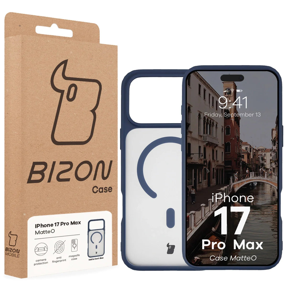 Handyhülle mit Magnetring für iPhone 17 Pro Max, Bizon Case MatteO, Getönt-Dunkelblau
