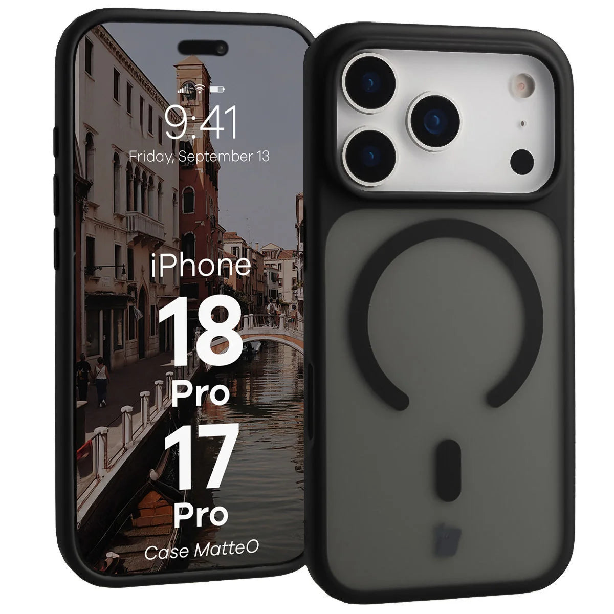 Handyhülle mit Magnetring für iPhone 18 Pro / 17 Pro, Bizon Case MatteO, Getönt-Schwarz (1/7)