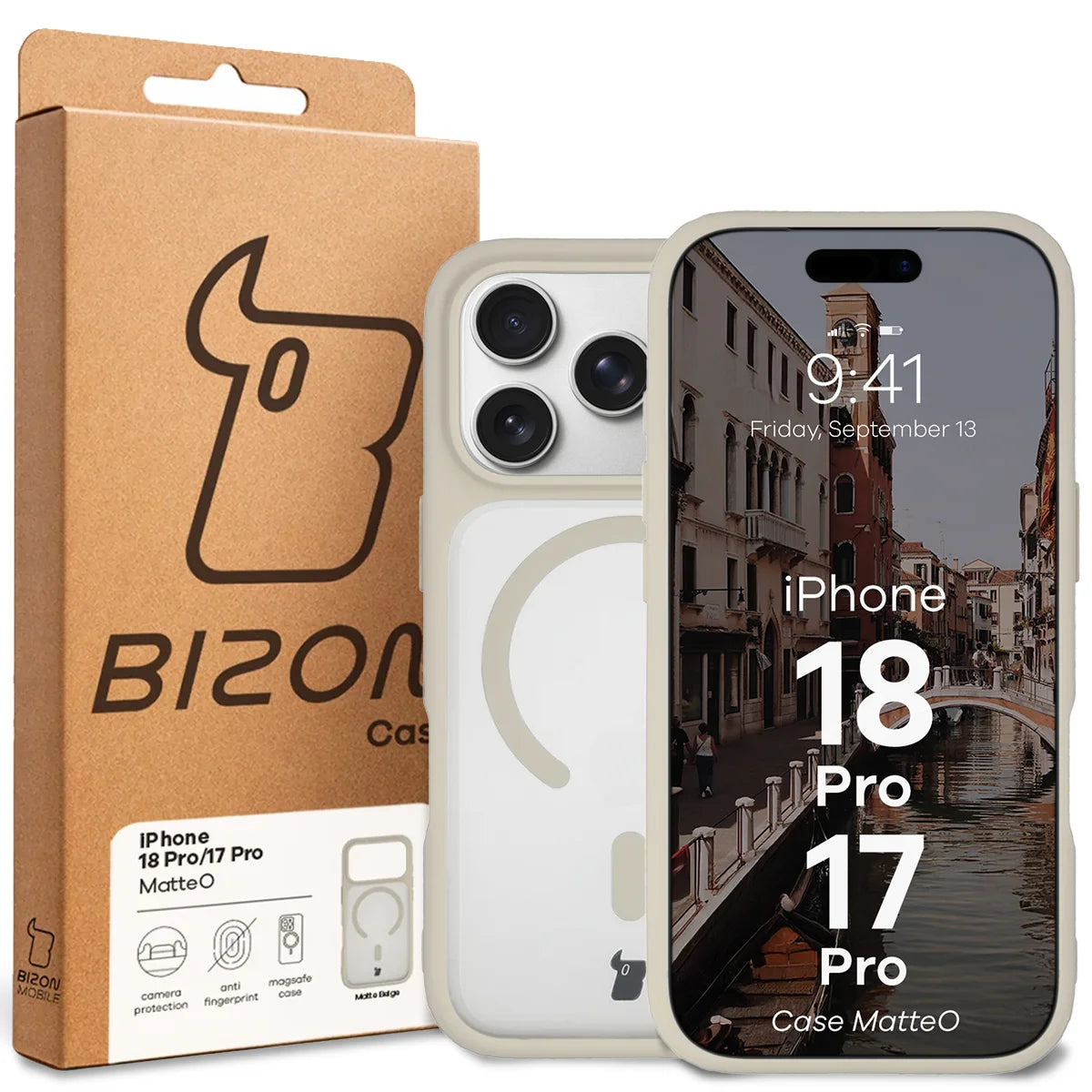 Handyhülle mit Magnetring für iPhone 18 Pro / 17 Pro, Bizon Case MatteO, Getönt-Beige (7/7)