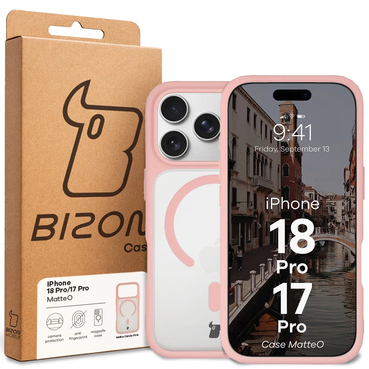Handyhülle mit Magnetring für iPhone 18 Pro / 17 Pro, Bizon Case MatteO, Getönt-Hellrosa (7/7)