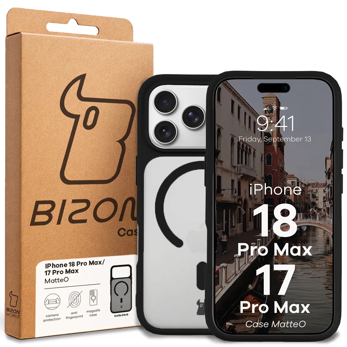 Handyhülle mit Magnetring für iPhone 18 Pro Max / 17 Pro Max, Bizon Case MatteO, Getönt-Schwarz (7/7)