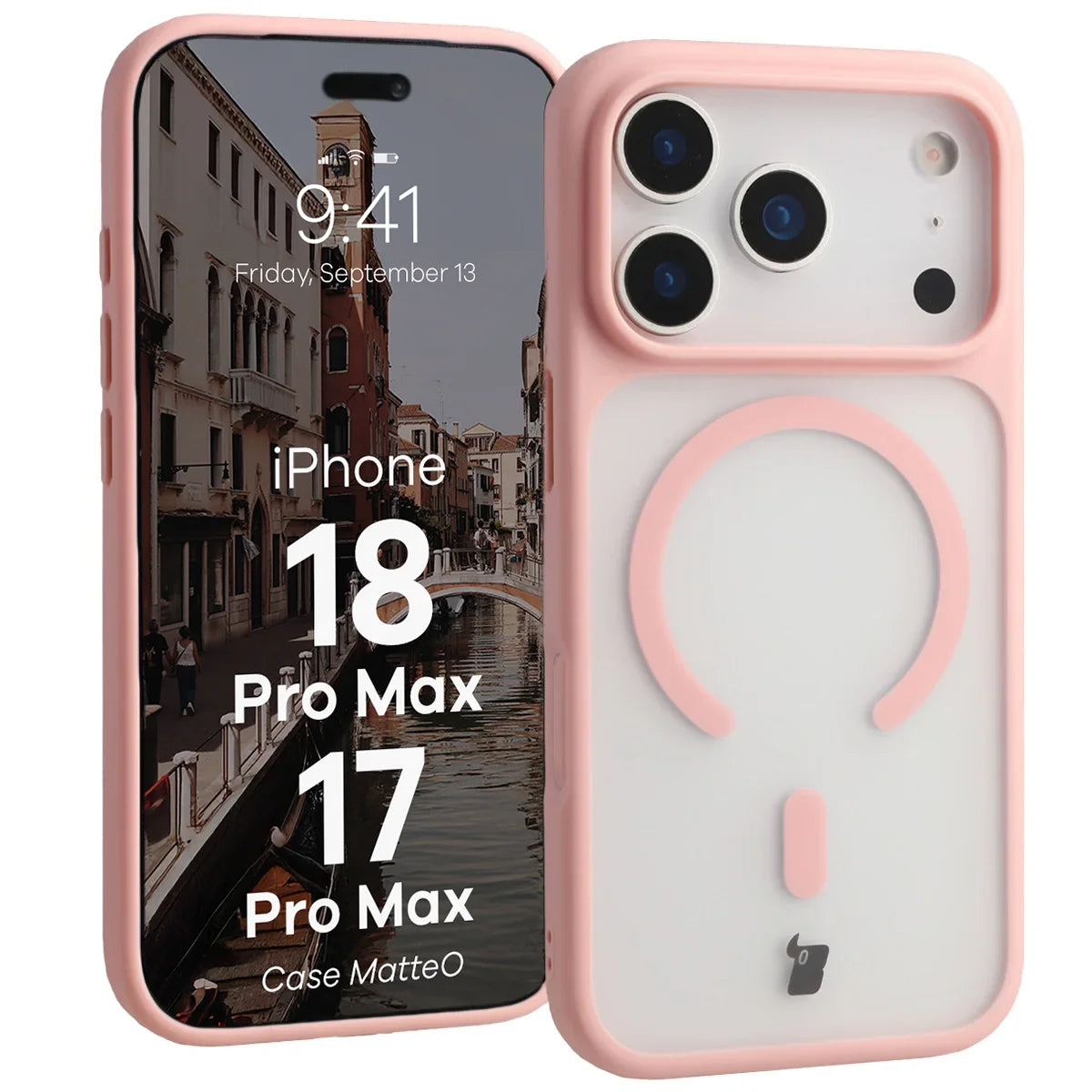 Handyhülle mit Magnetring für iPhone 18 Pro Max / 17 Pro Max, Bizon Case MatteO, Getönt-Hellrosa (1/7)