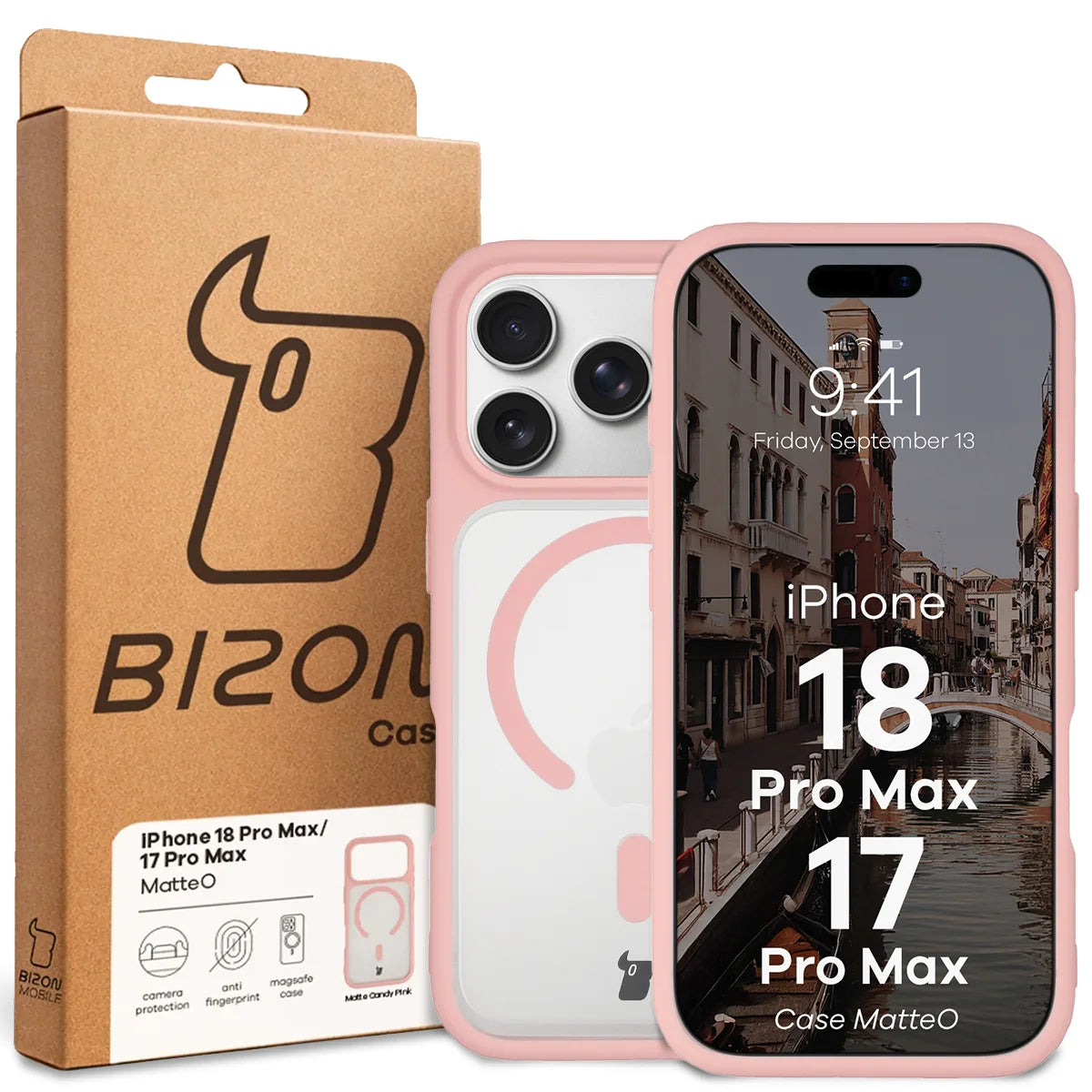 Handyhülle mit Magnetring für iPhone 18 Pro Max / 17 Pro Max, Bizon Case MatteO, Getönt-Hellrosa (7/7)