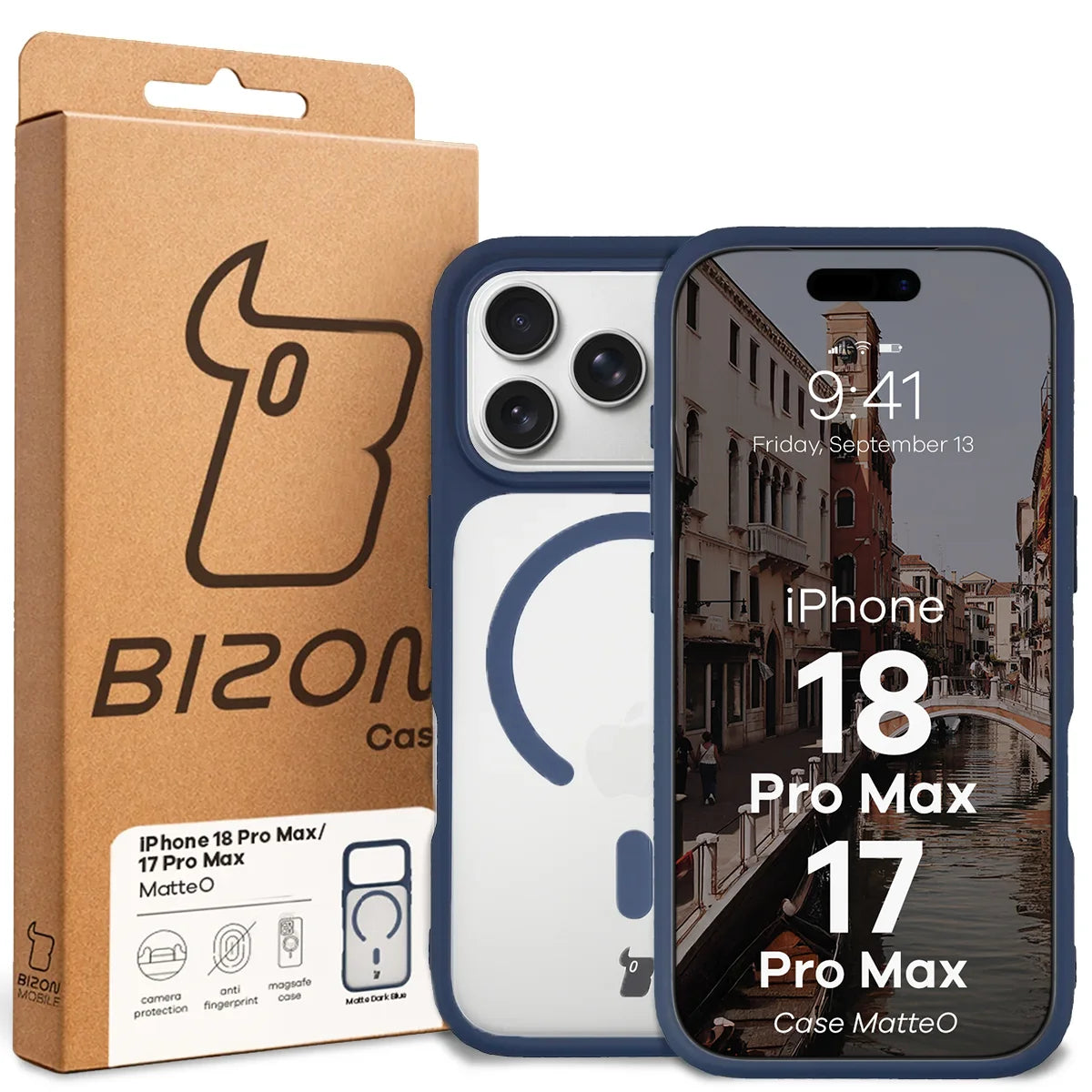 Handyhülle mit Magnetring für iPhone 18 Pro Max / 17 Pro Max, Bizon Case MatteO, Getönt-Dunkelblau (7/7)