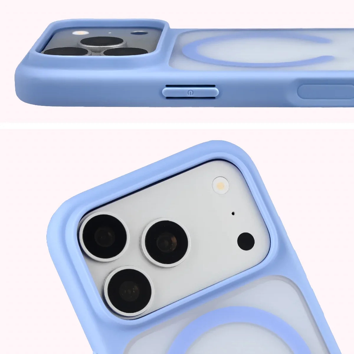 Handyhülle mit Magnetring für iPhone 18 Pro Max / 17 Pro Max, Bizon Case MatteO, Semitransparent mit hellblauem Rahmen (4/7)