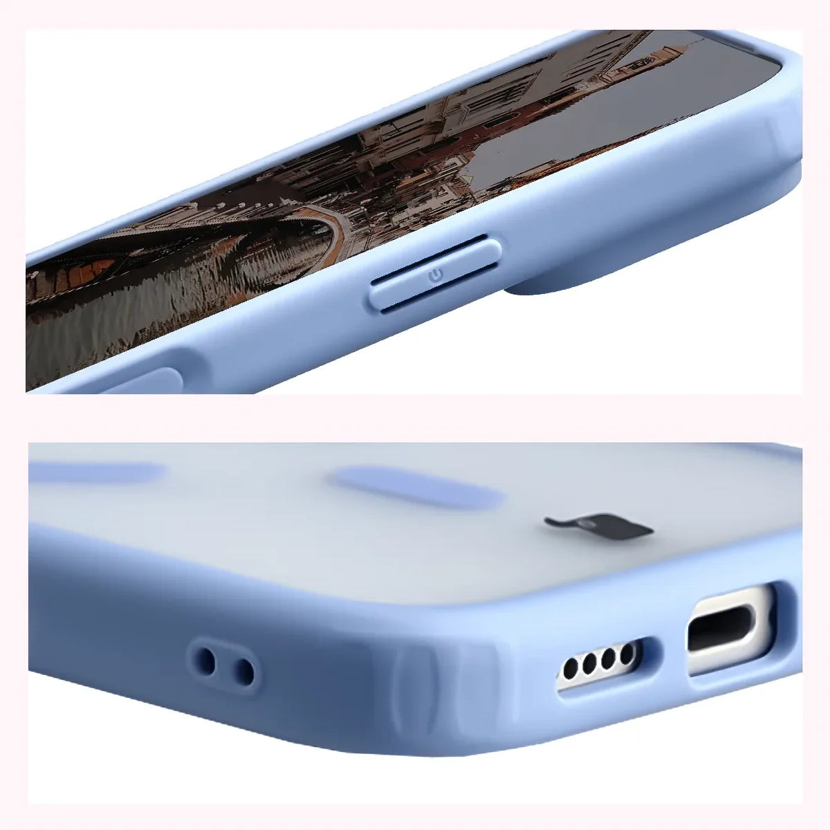 Handyhülle mit Magnetring für iPhone 18 Pro Max / 17 Pro Max, Bizon Case MatteO, Semitransparent mit hellblauem Rahmen (5/7)
