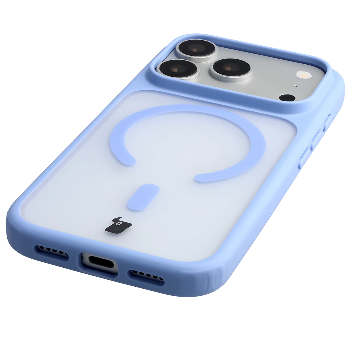 Handyhülle mit Magnetring für iPhone 18 Pro Max / 17 Pro Max, Bizon Case MatteO, Semitransparent mit hellblauem Rahmen (6/7)