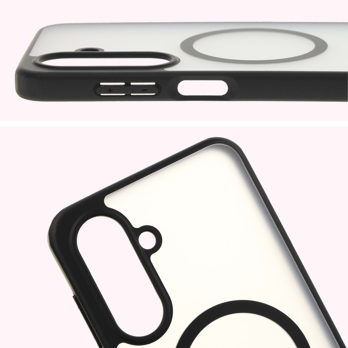 Handyhülle mit Magnetring für Galaxy A26 5G, Bizon Case MatteO, Semitransparent mit schwarzem Rand